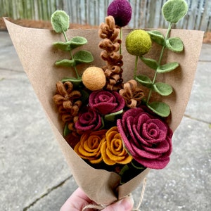 Felt Flower Bouquet / 12-stem Earthtones Mix / Handmade Sustainable Faux/Fake Flowers for Valentine’s Day gift, wedding gift/anniversary