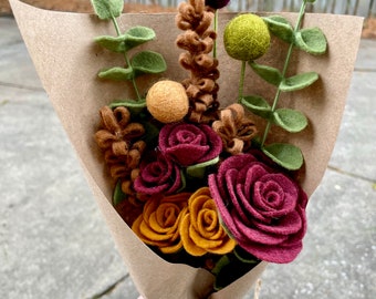 Felt Flower Bouquet / 12-stem Earthtones Mix / Handmade Sustainable Faux/Fake Flowers for Valentine’s Day gift, wedding gift/anniversary