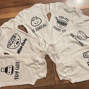 6 pack  Asian food inspired onesies! | mini foodie | baby shower gift! Miso Cute | Dumpling | Bao | Boba | Pho | Rice