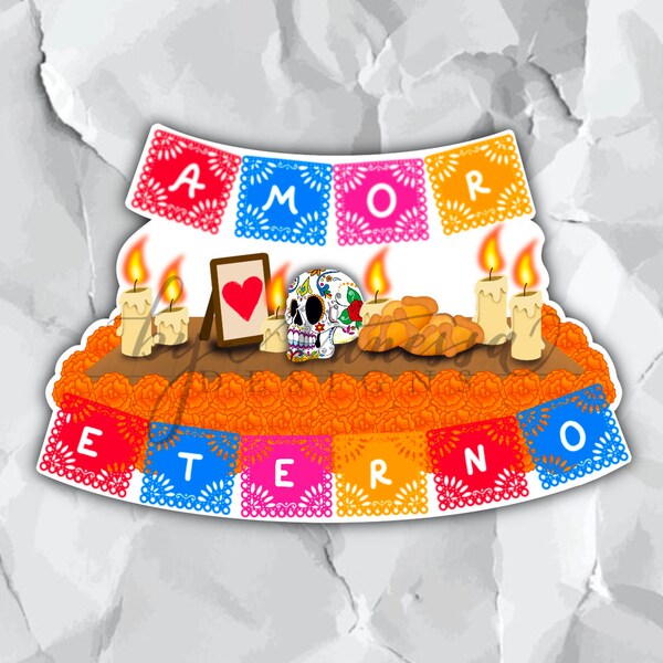 Amor Eterno Dia De Los Muertos Altar Vinyl Sticker 2.9x2 in. Vinyl Sticker for your Laptop, Water Bottle or Bullet Journal