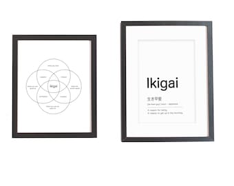 Ikigai Printable Poster Set, Definition and Diagram Printable Wall Art, Ikigai Chart, Japanese Quote, Minimalist Print