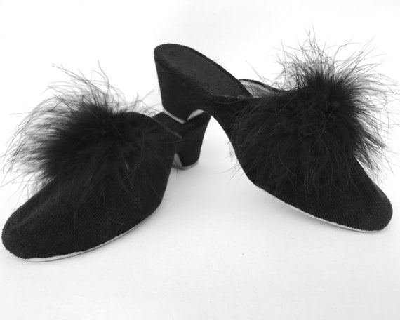 1950's style Marabou fluffy slippers | Pin Up Mule