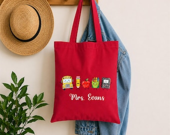 Custom Teacher Tote Bag, Cute Teacher Tote Bag, Personalized Tote Bag for Teacher, School Doodles Tote Bag