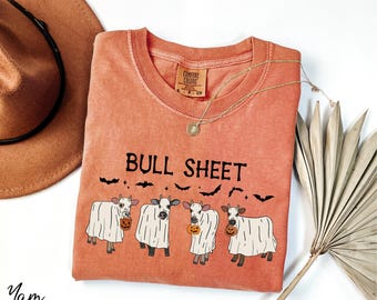 Comfort Colors® Bull Sheet Shirt, Halloween Ghost Cow Shirt, Spooky Cow Shirt, Halloween Gift, Funny Halloween Shirt, Spooky Season Shirt