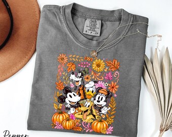 Floral Mickey and Friends Shirt, Comfort Colors® Disney Fall Vibes Shirt, WDW Pumpkin Season Shirt, Cute Disney Kids Shirt, Halloween Gift