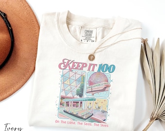 Epcot Shirt, Keep It 100 Shirt, Disney Theme Parks Shirt, Retro Disneyland Vacation Shirt, Disney World Trip Shirt Comfort Colors®