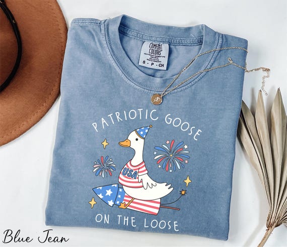 Comfort Colors® Patriotic Goose Shirt, Patriotic Goose On The Loose Shirt, 4th of July Goose Shirt, Silly Goose Shirt, USA Goose Shirt