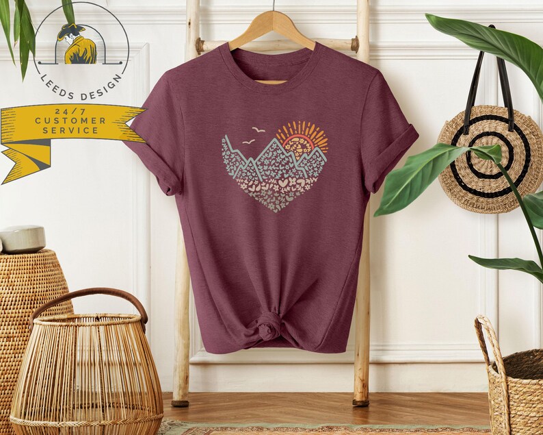 Mountains Heart Shirt | Adventure Awaits Shirt | Floral Mountains Shirt | Great Outdoors Shirt | Wanderlust Shirt | Family Camp Shirts immagine 4