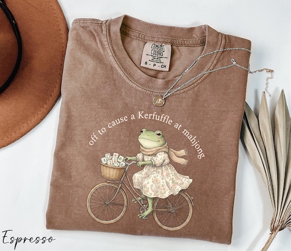 Comfort Colors® Off To Cause A Kerfuffle At Mahjong Shirt, Funny Saying Shirt, Frog Riding Bike Shirt, Frog Meme Shirt, Mental Health Shirt