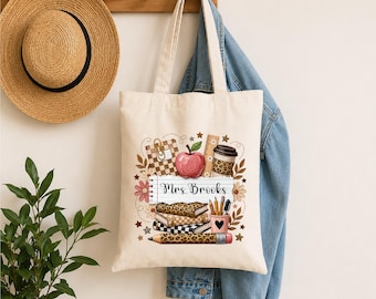 Custom Teacher Tote Bag, Vintage Teacher Tote Bag, Teacher Shoulder Bag, First Day of School Gift, Custom Teacher Tote Bag