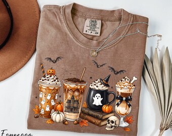 Halloween Coffee Shirt, Coffee Lover Gift, Bookish Halloween Tee, Spooky Season Shirt, Comfort Colors® Coffee Types Shirt, Halloween Gift