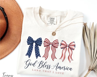 God Bless America Shirt, Land That I Love Shirt, 4th of July Clothing, Comfort Colors® USA Independence Day Shirt, Patriotic Women Shirt