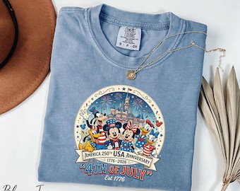 Disney 4th of July Shirt, America 250th Anniversary Shirt, Comfort Colors® USA Celebration Shirt, Mickey and Friends Shirt, USA Est 1776 Tee
