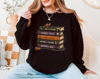 Spooky Books Sweatshirt, Halloween Reading Sweatshirt, Book Lover Gift, Librarian Apparel, Bookworm Crewneck, Halloween Reader Sweatshirt