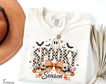 Spooky Season Shirt, Checkered Halloween Shirt, Ghost Shirt, Pumpkin Season Shirt, Comfort Colors® Ghost Lover Gift, Family Halloween Shirts