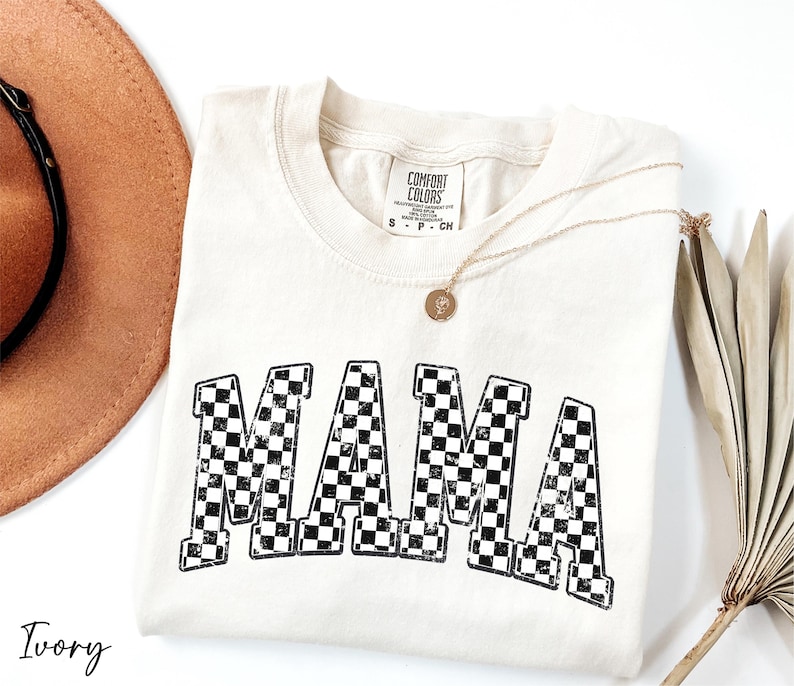 Comfort Colors® Mama Checkered Shirt, Rocker Mama Shirt, Grunge Mama Shirt, Gift for Mom, Mother's Day Gift, Retro Mama Shirt, Mama Shirt image 1