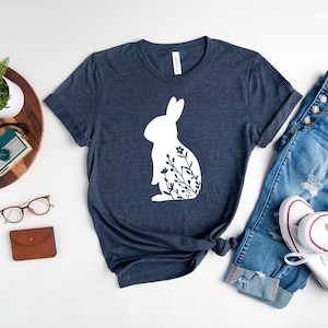 Floral Rabbit Shirt, Bunny Shirt, Easter Shirt, Nature Lover, Rabbit Silhouette