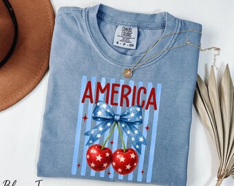 America Shirt, USA Cherries Shirt, Comfort Colors® 4th of July Shirt, Cherry Coquette Shirt, Independence Day Shirt, Summer Vibes Shirt