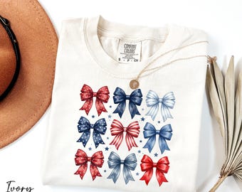 Comfort Colors® USA Bow Shirt, Patriotic Women Shirt, 4th of July Shirt, Independence Day Shirt, Memorial Day Apparel, Girly July 4th Shirt