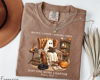 Halloween Reading Shirt, Just One More Chapter Before Bed Shirt, Comfort Colors® Reader Ghost Shirt, Bookish Halloween Tee, Book Club Shirts