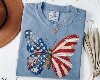 USA Butterfly Shirt, 4th of July Shirt, American Shirt, Patriotic Shirt, Independence Day Shirt, Camo Butterfly Shirt Comfort Colors®