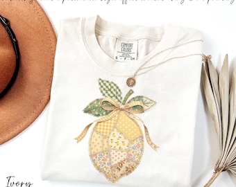 Patchwork Style Lemon Shirt, Summer Shirt, Lemon Shirt, Summer Vibes Shirt, Holiday Shirt, Comfort Colors® Lemon Coquette Bow Shirt
