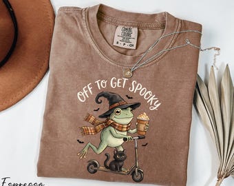 Off To Get Spooky Shirt, Frog Halloween Shirt, Spooky Season Shirt, Comfort Colors® Funny Halloween Tee, Spooky Frog and Black Cat Shirt