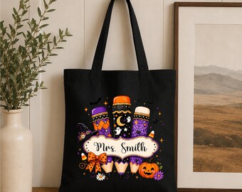 Custom Teacher Tote Bag, Halloween Teacher Tote Bag, Spooky Season Gift, Teacher Appreciation, Personalized Teacher Tote Bag