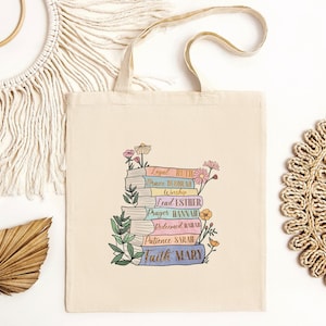 Women Of Bible Tote Bag / Religious Tote Bag / Church Tote Bag / Christian Gifts / Floral Books Tote Bag / Bible Bag / Jesus Tote Bag