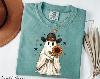 Ghost Sunflower Shirt, Western Ghost Shirt, Comfort Colors® Halloween Shirt, Spooky Season Gift, Ghost Lover Shirt, Country Ghost Tee