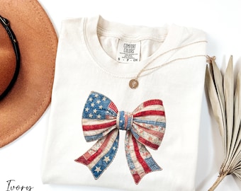 America Bow Shirt, USA Coquette Shirt, American Flag Shirt, 4th of July Shirt, Memorial Day Apparel, Retro Patriotic Shirt Comfort Colors®
