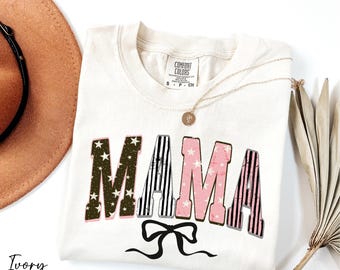 Comfort Colors® Mama Shirt, Mama Coquette Bow Shirt, Retro Mama Shirt, Cute Mama Shirt, Mama Apparel, Vintage Mama Shirt, Gift for Mom