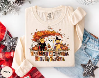 Pooh Halloween Long Sleeve, Winnie The Pooh Spooky Season Tee, Disneyland Halloween Long Sleeve Shirt, Comfort Colors® Ghost Bear Gift