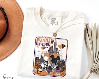 Minnie and Daisy Spooky Shirt, Disney Girls Halloween Shirt, Girls Just Wanna Have Fun Shirt, Comfort Colors® Haunted Magic Kingdom Shirt