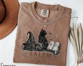 Salem Shirt, Black Cat Shirt, Comfort Colors® Witch Vibes Shirt, Halloween Cat Shirt, Spooky Season Shirt, Cat Lover Gift, Spooky Vibes Tee