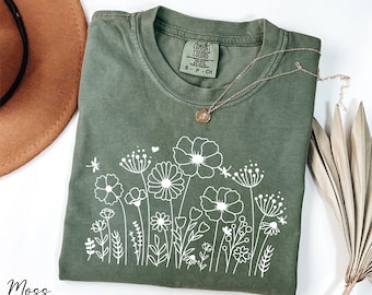 Comfort Colors® Wildflower Shirt, Botanical Shirt, Gift for Gardener, Flower Shirt, Nature Shirt, Plant Lover Shirt, Retro Flower Shirt