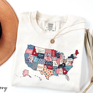 Chemise carte des États-Unis Comfort Colors®, chemise des États-Unis rétro, chemise verset de la Bible carte des États-Unis, chemise florale de l'Amérique, chemise Independence, chemise 4 juillet
