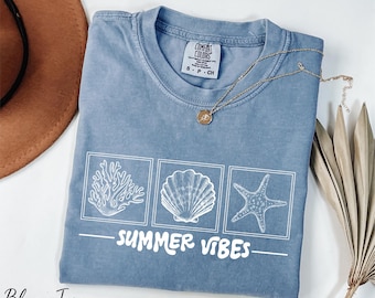 Comfort Colors® Summer Vibes Shirt, Seashells Shirt, Starfish Shirt, Beach Vibes Tee, Summer Trip Shirt, Summer Vacation Shirt, Beachy Shirt