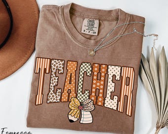 Teacher Shirt, Fall Teacher Gift, Retro Teacher Tee, Back to School Shirt, Comfort Colors® Teacher Bow Shirt, Teacher Appreciation