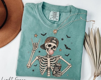 Skeleton Gum Shirt, Comfort Colors® Funny Halloween Shirt, Stay Weird Shirt, Rocker Skeleton Tee, Halloween Gift, Spooky Season Apparel