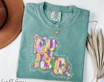 Comfort Colors® Louisiana Map Shirt, Fat Tuesday Shirt, Carnival Shirt, Louisiana Mardi Gras Shirt, Mardi Gras Gift, Festival Shirt