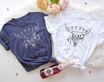 Getting Hitched Getting Rowdy Shirt | Western Bachelorette Party | Wedding Gifts | Country Bachelorette Shirt | Bridal Party Shirt