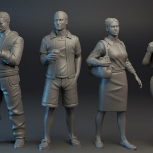 4pc Civilians Casual - 28mm 32mm Miniature | Military Wargame Mini | Skirmish | Zombicide | Survivors