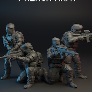 4pc FAMAS French Army 2 - 28mm 32mm Miniature | Military Wargame Mini | Skirmish | Zombicide | Survivors