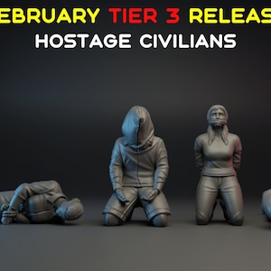 4pc Civilians Hostages - 28mm 32mm Miniature | Military Wargame Mini | Skirmish | Zombicide | Survivors
