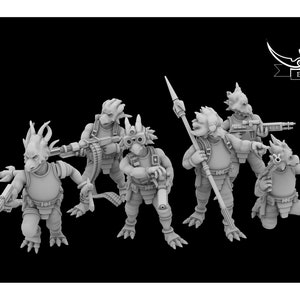 7pc Dinosaur Troopers Modular - Legion Scale | RPG | Scifi | Role Playing | Shatterpoint | SW Miniature