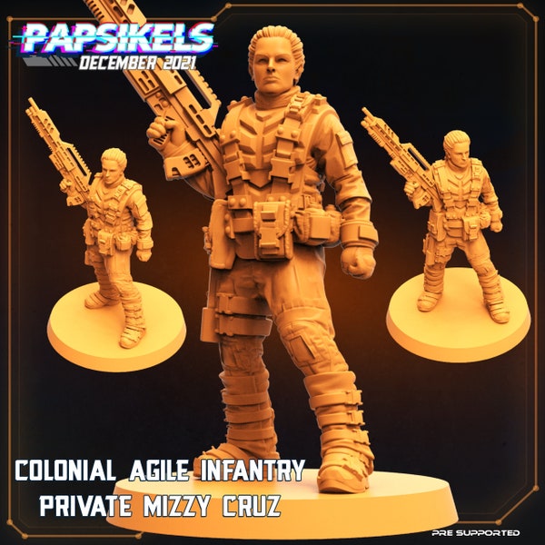 Female Private Mizzy Cruz - 32mm Scale Alien Miniature | RPG | Sci fi | Cyberpunk | Role Playing | DnD | Papsikel