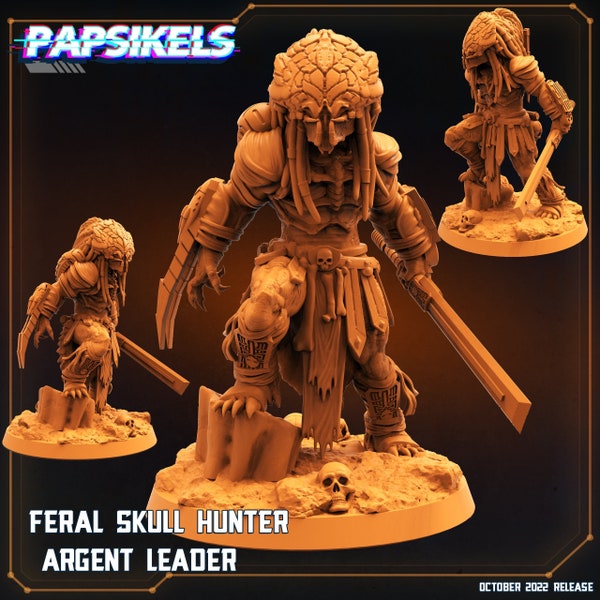 Feral Skull Hunter Argent Leader - 32mm Scale Alien Miniature | RPG | Sci fi | Cyberpunk | Role Playing | DnD | Papsikel