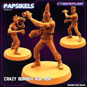 Crazy Bomber Ronron - 32mm Scale Cyberpunk  Mini | RPG | Sci fi | Batang City | Role Playing | DnD | Papsikel