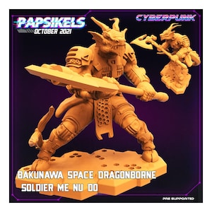 Bakunawa Dragonborn Me Nu Do - Miniatura ciberpunk a escala de 32 mm / RPG / Ciencia ficción / Extraterrestre / Juego de rol / DnD / Papsikel
